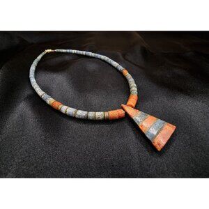 Vintage Blue Sponge & Red Coral Heishi Necklace